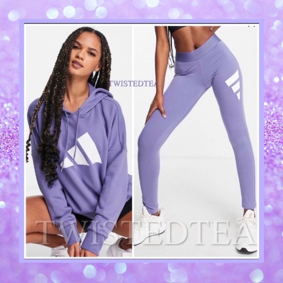 adidas Pants - 💜NWT M adidas 2 pc matching set womens hoodie sweatshirt leggings purple outfit